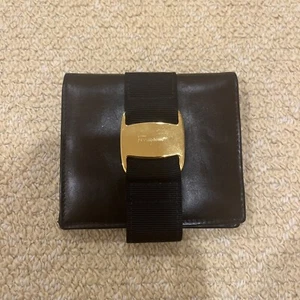 EUC Ferragamo Vara Navy Blue Bifold Wallet Gold Hardware - Picture 1 of 7