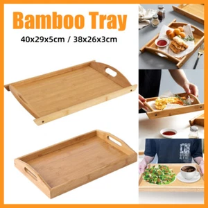 Rectangular Bamboo Tray Household Tea Serving Plate Kitchen Snack Dish Organizer - Picture 1 of 21