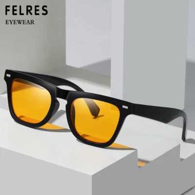 Quadratische Blaulicht blockierende Klassen Herren gelbe Gläser Nachtsicht Sonnenbrille neu - Bild 1 von 4