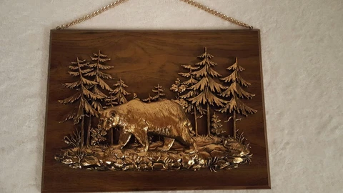Vintage Wood & Coppertone 3D Wall Hanging - Bear,  Pine Trees - Made in Canada Cover