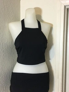 NUEVO CON ETIQUETAS Mujer Negro Express Corredor Espalda Halter Corto Top Malla Recortes Talla S/P - Imagen 1 de 5