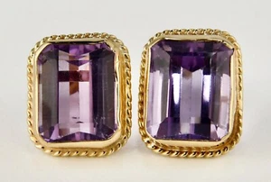 Estate 14K Yellow Gold 7MM x 9MM Amethyst Solitaire Earrings Studs 2.81 Grams - Picture 1 of 5