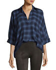 Women's Vince Blue Plaid Oversized 3/4 Sleeve Pullover Top Size Xs