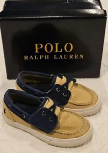 Polo Ralph Lauren marineblau/hellbraun Canvas EZ Stiefel Schuhe Kleinkind Größe 9 - Bild 1 von 6