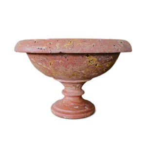 Tasse Avec Pied Travertin Rouge Sculpture Rouge Travertine Centerpiece H.19,5 CM - Picture 1 of 2