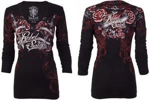 Rebel Saint by Affliction Women's T-shirt Sunbreak Biker Tattoo - Picture 1 of 10