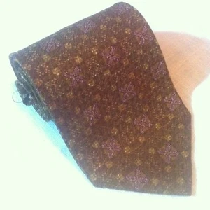 Cravatta collo seta JOSEPH ABBOUD marrone oro viola geometrica lusso ITALIA NUOVA - Foto 1 di 10