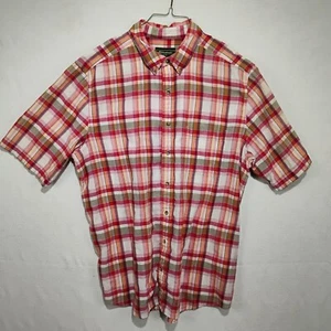 Eddie Bauer Flannel Shirt Men's XL Tall Short Sleeve Button Up Red Plaid Pocket - Picture 1 of 4