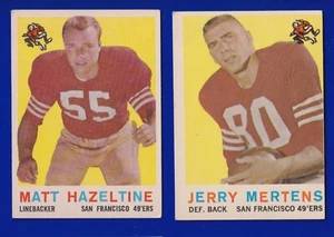 2 49ERS LOT 1959 TOPPS #42 JERRY MERTENS ROOKIE #72 MATT HAZELTINE NO CREASES - Picture 1 of 2
