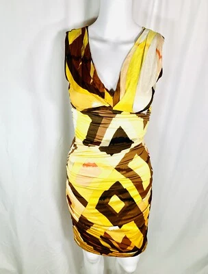Emilio Pucci Yellow and Brown Abstract Printed Dress Size 40 - Image 1 of 4