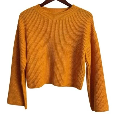 Vero Moda Long Sleeve Radient Golden Yellow Cropped Knit Sweater Medium NEW - Image 1 of 4