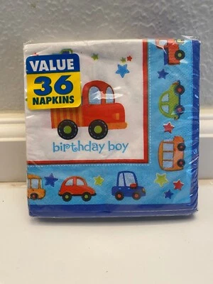 "All Aboard" Birthday Party Beverage Napkins 36ct -2 Ply Cars Trucks Buses - Image 1 of 2