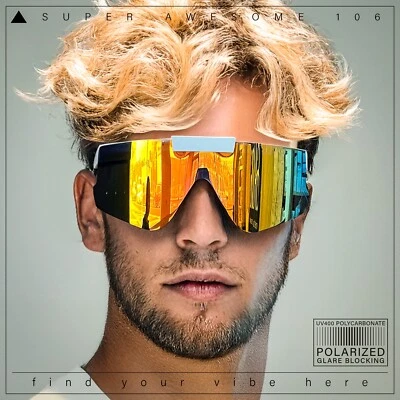 Polarized Mens Flip Up Rimless Oversized Shield Plastic Sport Sunglasses - Image 1 of 4