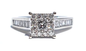 14k Solid White Gold Natural Princess Cut Diamond Ring Band W/Accents - Size 6.5 - Picture 1 of 24