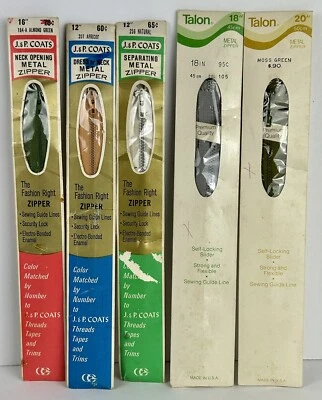 "Lote de 5 cremalleras metálicas vintage embalaje original garra J&P abrigos vintage 12-20""" Foto 1 de 4