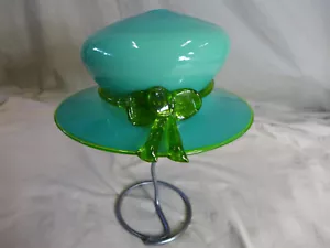 BRIAN BRENNO Signed 9.25" Green Handblown Glass Hat Sculpture (1998) w/ Stand - Picture 1 of 8