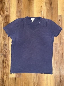 Diesel Womens Distressed Navy Snap Pocket Collar V-Neck Raw Hem Tee XL - Picture 1 of 8