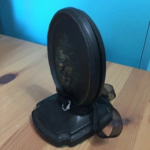 VINTAGE PAIR OF BRADLEY & HUBBARD CAST IRON BOOKENDS FLOWER BOUQUET BLACK OVAL - Picture 1 of 9