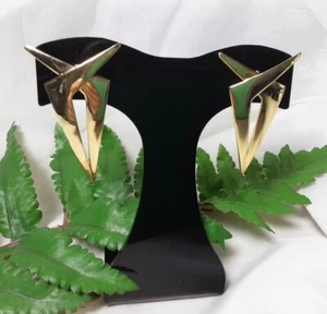 Earring Goldtone Polished Large 2" Modern Abstract Drop Post Pierced UNIQUE! - Picture 1 of 12