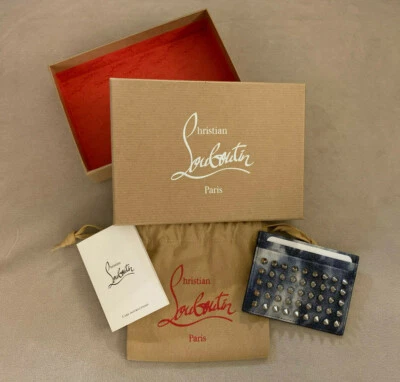 Christian Louboutin Kios Empire Punk Spiked Card Case Holder Blue Denim NIB $310 - Image 1 of 4