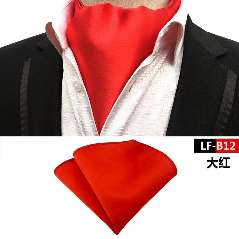 Classic Men's Ascot Cravat Tie Silk Solid Red Scarves Cravat Hanky Set - Image 1 of 1