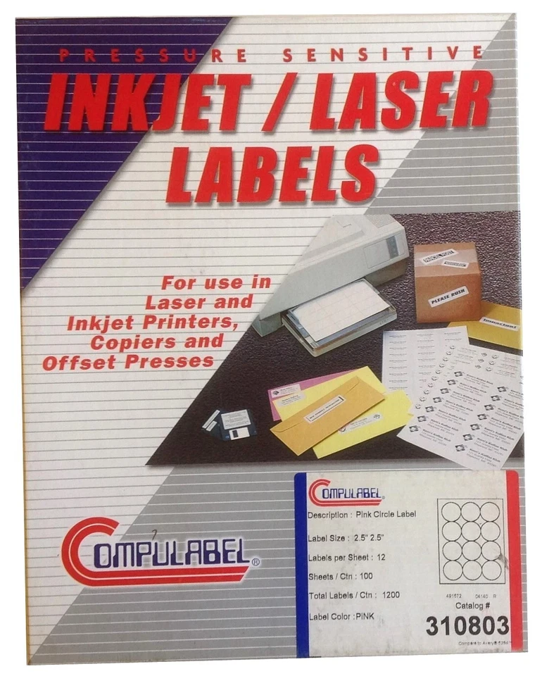 Pink Circle Labels, 2.5" Diam, Perm Adh, 12 Per Sheet - 100 Sheets / 1200 Labels - Image 1 of 1