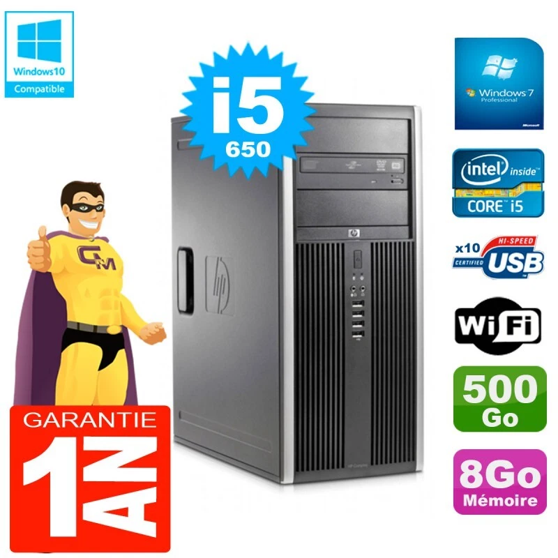 PC HP 8100 Tour Core I5-650 RAM 8Go Disco 500Go Grabador DVD Wifi W7 - Imagen 1 de 1