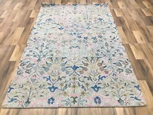 Hand-Tufted Wool Area Rug 5X8 ft – Floral Vintage Style Carpet, Soft Beige Pastl - Picture 1 of 10