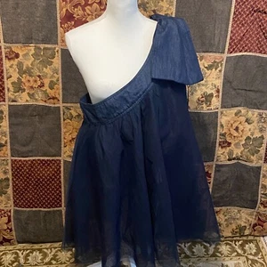 Anthropologie Pilcro One Shoulder Bow Tulle Denim Dress Women's XL Extra Large - Picture 1 of 18