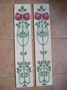 PAIR STOVAX VERTICAL 5 TILE FLORAL PANELS EACH COMPRISING 5 - 6" SQUARE TILES - Picture 1 of 6