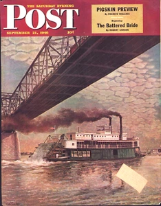 1946 SEPT 21 Paddlewheel Boat Ohio River SATURDAY EVENING POST COVER ONLY #3 - Picture 1 of 3