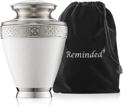 Urna conmemorativa de cremación recordada para cenizas humanas, plateada y blanca para adultos  Foto 1 de 4
