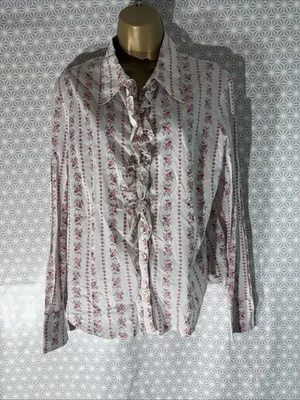 Womens John Rocha Plus Size Uk 18 Ivory Pink Flower Stripe Long Sleeve Blouse - Image 1 of 4