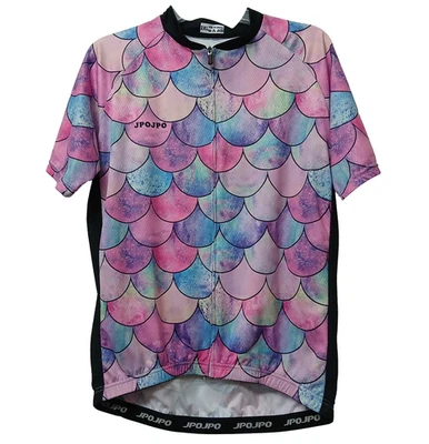 JPOJPO Jersey Women's 2XL Pastel Mermaid Scale Print Short Sleeve Full Zip - Image 1 of 4