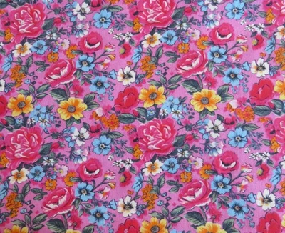 By The Yard ~ Packed Flowers On Hot Pink Cotton $3.99 Ships ANY Amount Of Fabric - Image 1 of 3