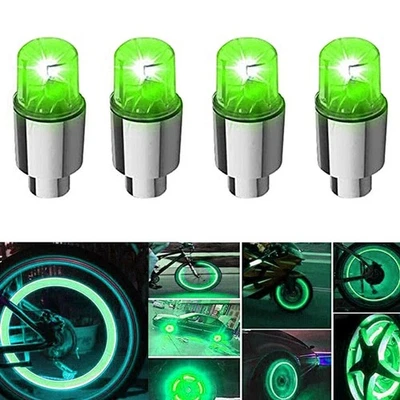 4Pcs Car Wheel Tire Tyre Air Valve Stems Green LED Lights Caps Cover Accessories - Image 1 of 4