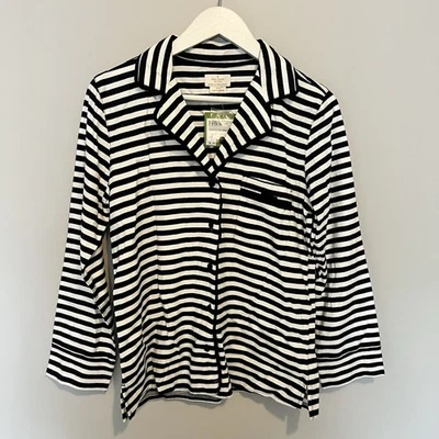 NEW Kate Spade Pajama Top Classic Brushed Twill Black & White Stripe Small S  — 第 1/4 张图片