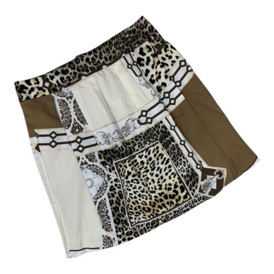Mini saia curta feminina Roberto Cavalli leopardo marrom bege tamanho G-XL EUA12 I46 - Imagem 1 de 4