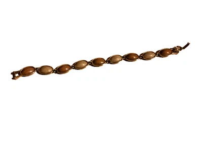 Pulsera vintage de cabujones de madera y tono dorado firmada americana Foto 1 de 4