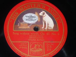 VIOLIN 78 rpm RECORD HMV MISCHA ELMAN Dans le bois PAGANINI Song... MENDELSSOHN - Picture 1 of 1