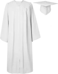 NEU weiß Gr. 48 Abschlusskleid & Kappe für Erwachsene matt (keine Quaste) - Bild 1 von 4