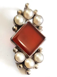 JDG Janice Girardi Designs Sterling Silver Carnelian Pearl Small Drop Pendant - Picture 1 of 5