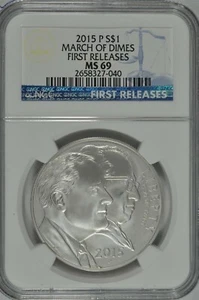 2015 P March of Dimes Uncirculated Silver Dollar NGC MS69 First Releases - Picture 1 of 2