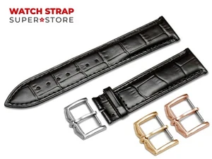 Für DREHUHR Echtleder glänzend SCHWARZ Armband Band Schnalle Verschluss 18-24mm - Bild 1 von 9