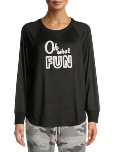 Secret Treasures Ladies Womens Hacci Pajama Top Oh What Fun Black Size S - Picture 1 of 6