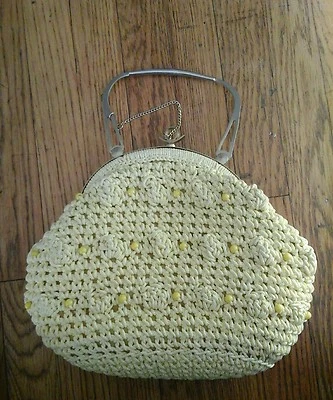 BOLSO DE PUNTO VINTAGE AÑOS 60 MONEDERO AMARILLO EXCELENTE ESTADO  Foto 1 de 4