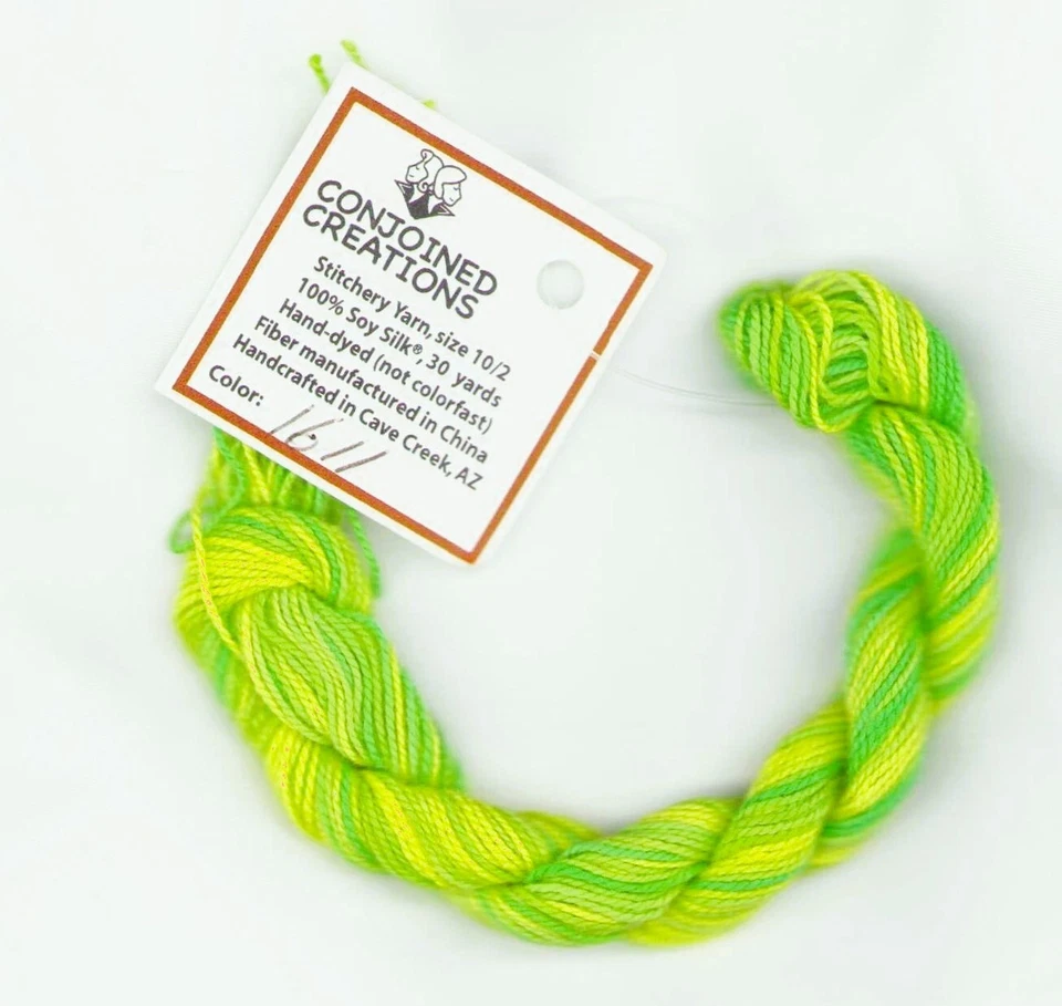 Silk Hand-Dyed Thread 30 Yd Conjoined Creations Neon Lime 1611 Cross Stitch - Image 1 of 1