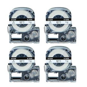 4PK Compatible con EPSON LK-4WBN KingJim SS12KW 12mm Cinta Etiqueta Blanca para Ordenar - Imagen 1 de 13