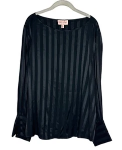 Blusa Black Label By Chico's Negra Satén Rayas Manga Larga Talla 16 Nueva - Imagen 1 de 6