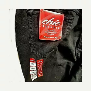 Chic Sz 26 Mom Jeans Stretch Womans Plus Dark Wash Black Relax Fit Short Leg New - Picture 1 of 7